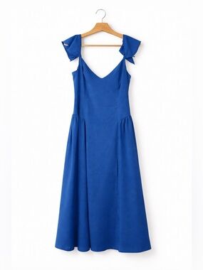 Abercrombie Blue Midi Dress XL Tie Strap Fit Flare Summer Wedding Guest
